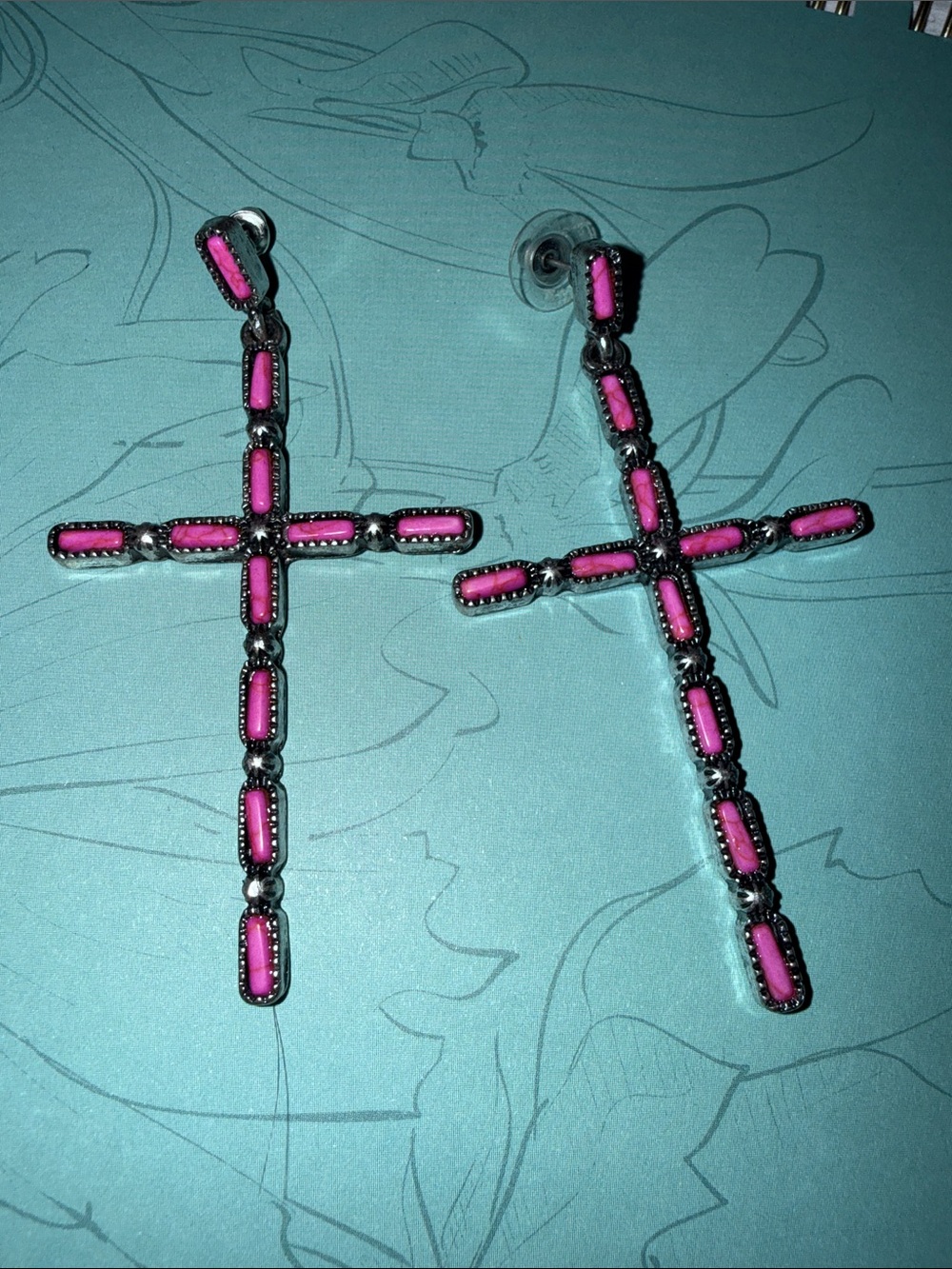 Pink Cross Drop Earrings - Women Jewelry